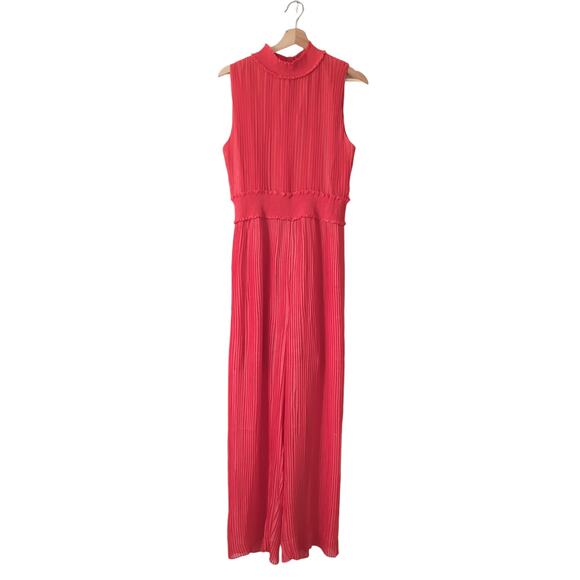 Nanette Lepore Glitter Chiffon Jumpsuit Womens 14 Pink Red Wide Leg Pleated $168 - Picture 2 of 10